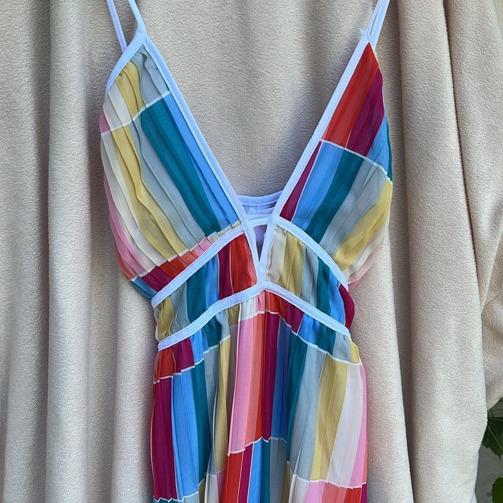 Fate rainbow multi-color summer maxi dress women’s size medium - Picture 3 of 16